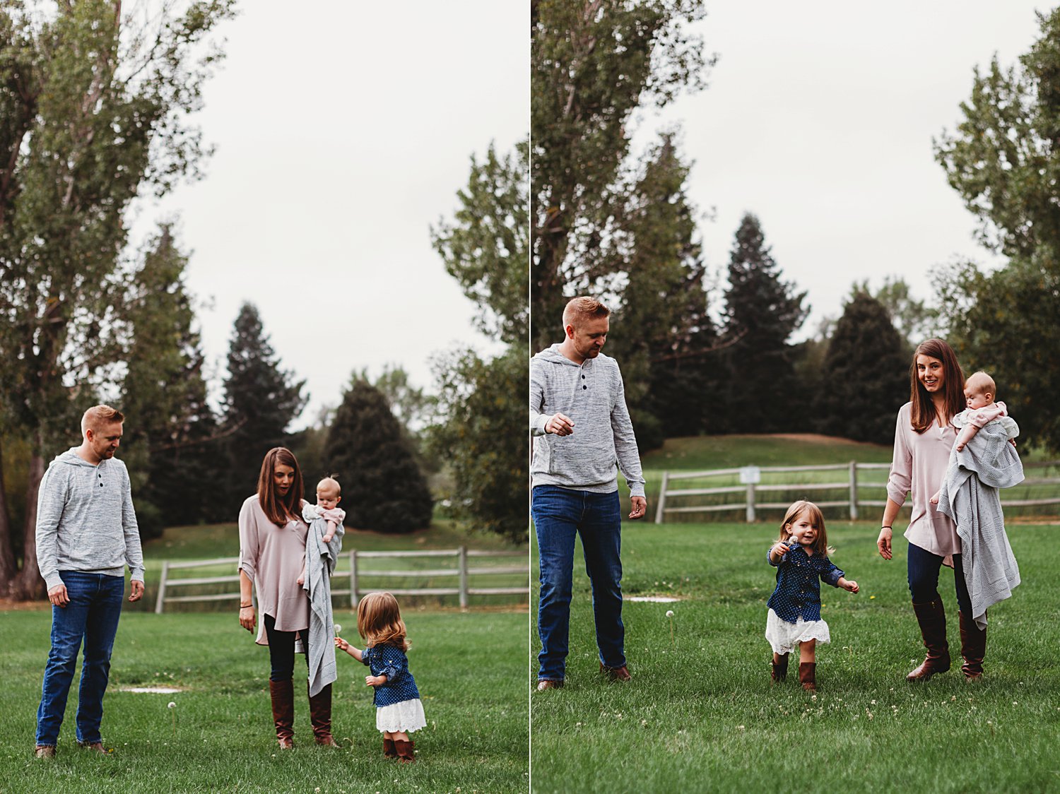 Lifestyle portraits of young family in grass field