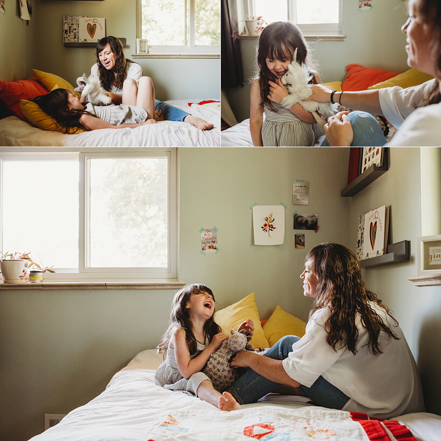 Mom and daughter laughing while playing